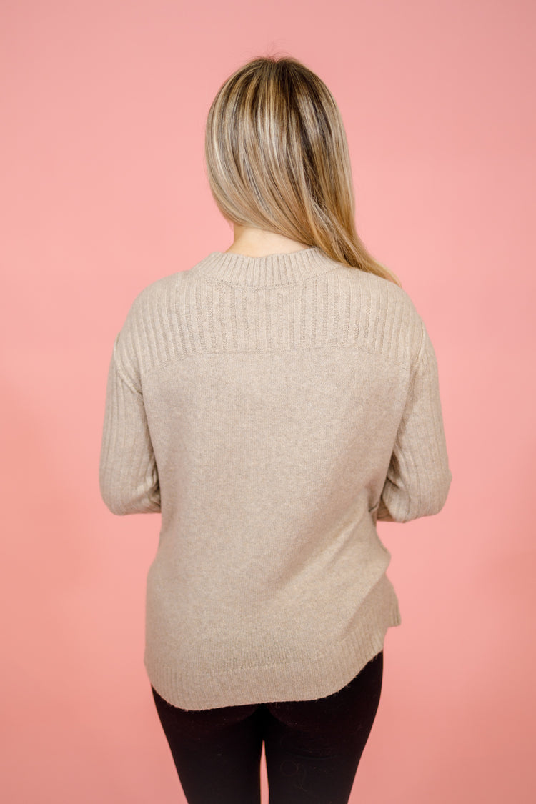 Khaki Mock Neck Sweater