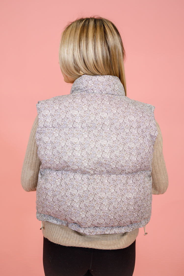 Lavender Floral Puffer Vest