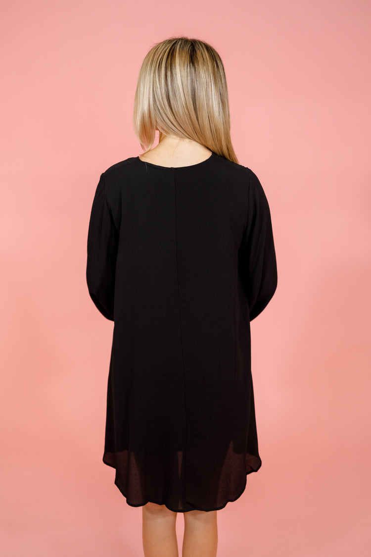 Black Basic Bubble Sleeve Dress