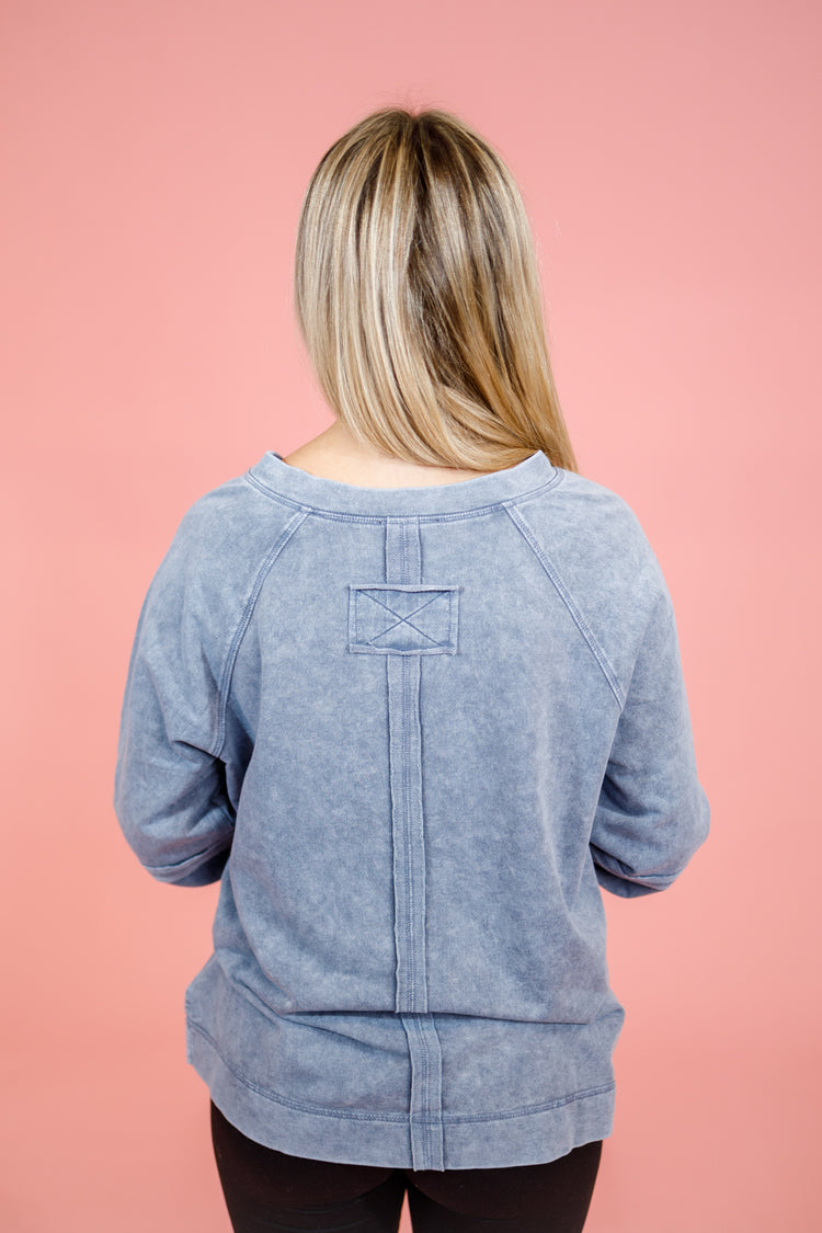 Blue Washed V-Neck Top