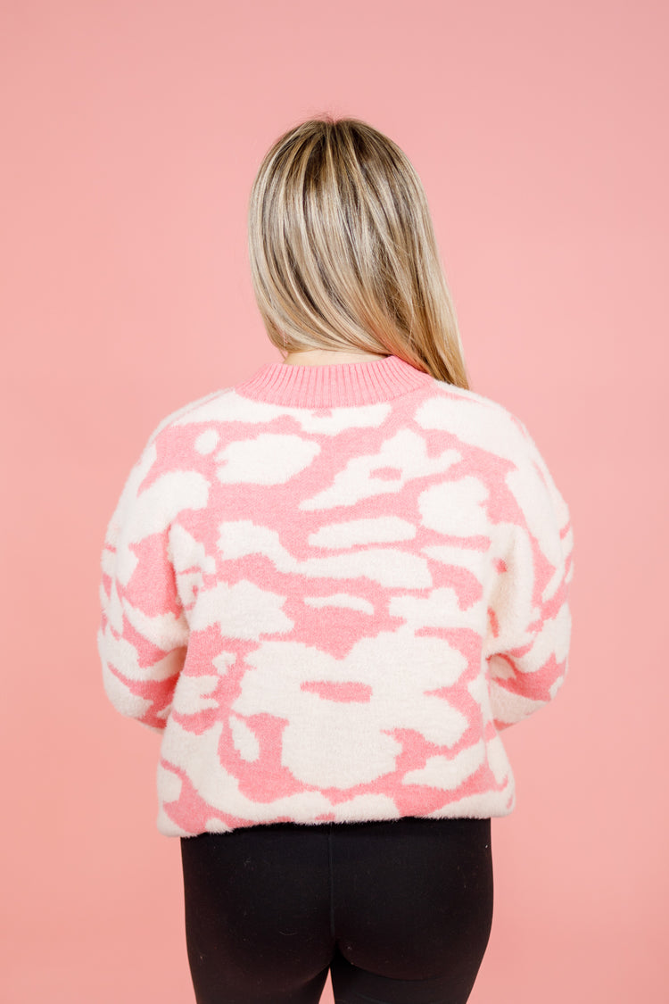 Pink Pattern Fuzzy Sweater