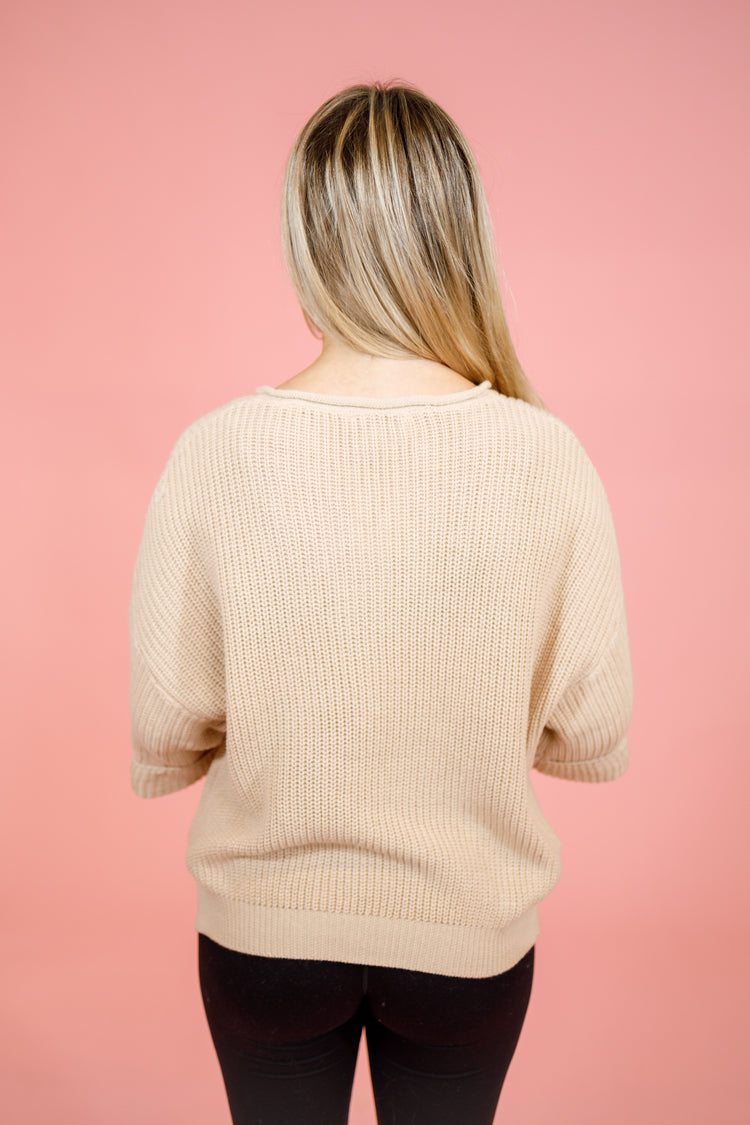 Light Taupe 3/4 Sleeve Knit Top