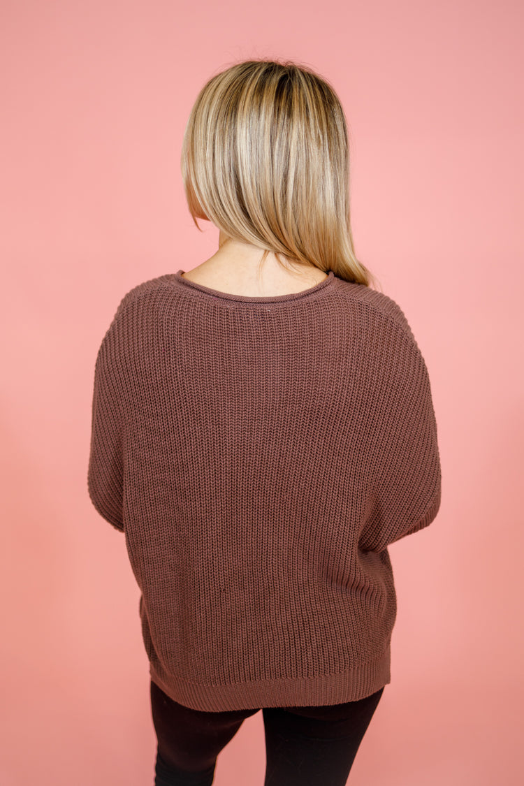 Mocha Knit Patch Sweater