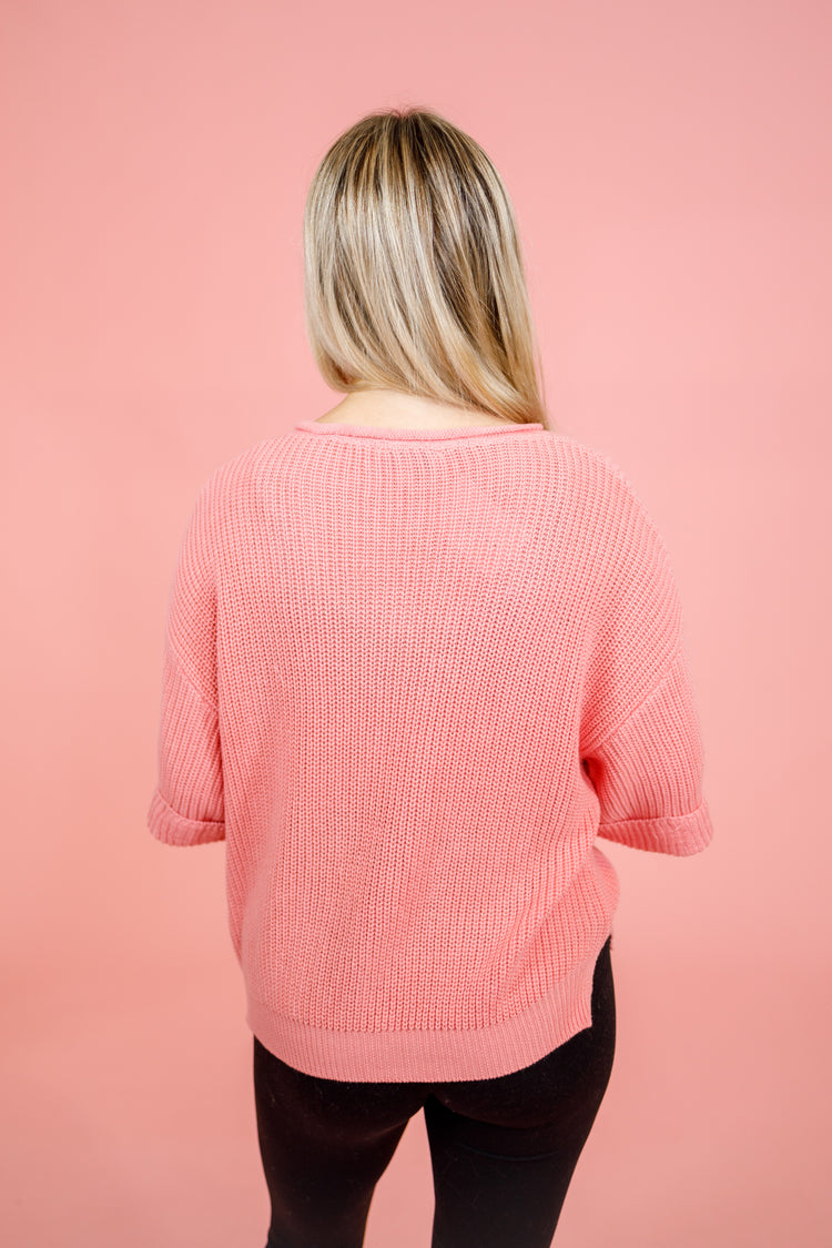 Rose 3/4 Sleeve Knit Top, S-2XL