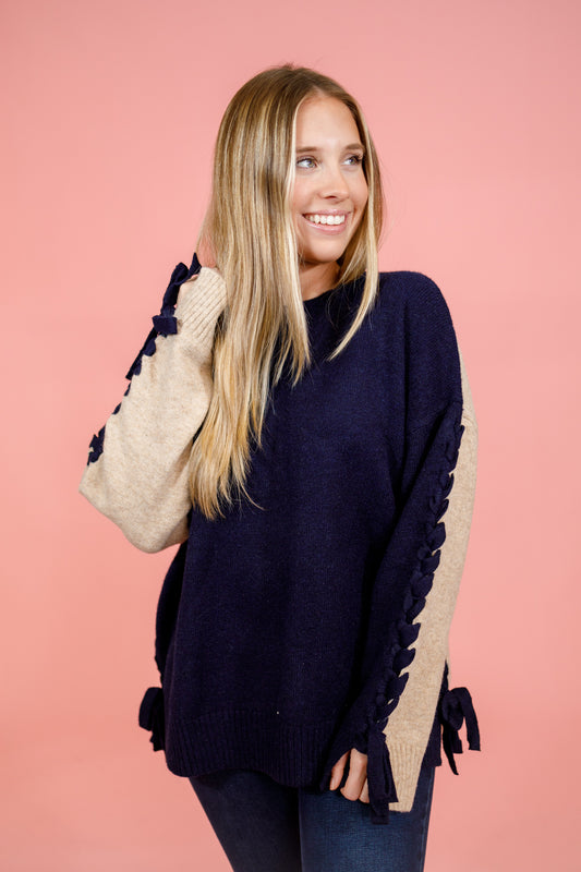 Navy Side Tie Sweater