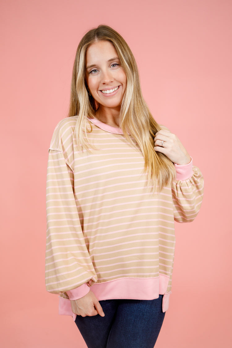 Blush and Taupe Stripe Top