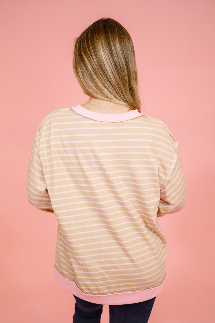 Blush and Taupe Stripe Top