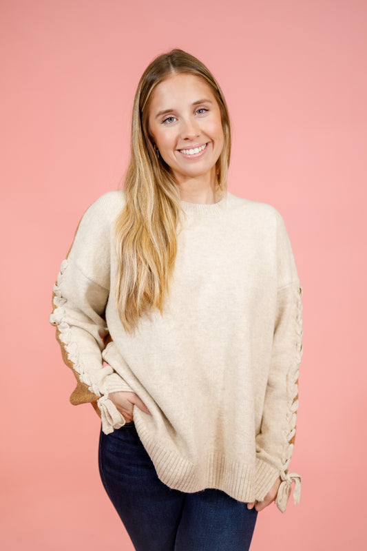 Taupe Side Tie Sweater