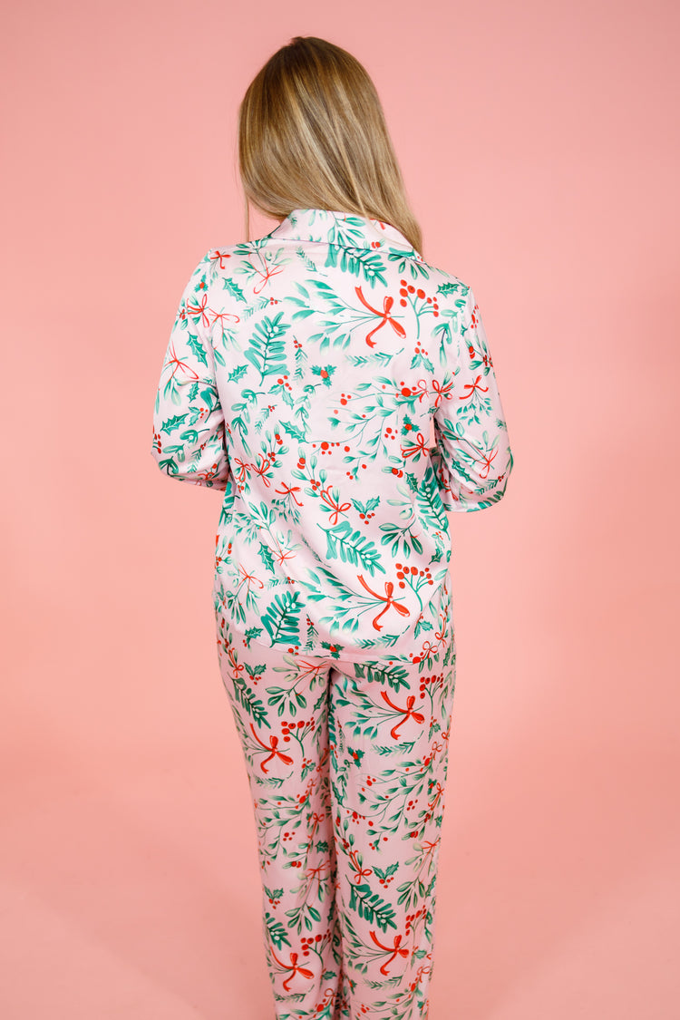 Pink Mistletoe Satin Pajamas