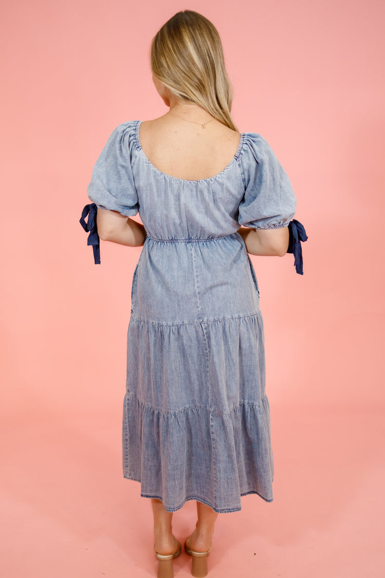 Denim Tiered Midi Dress