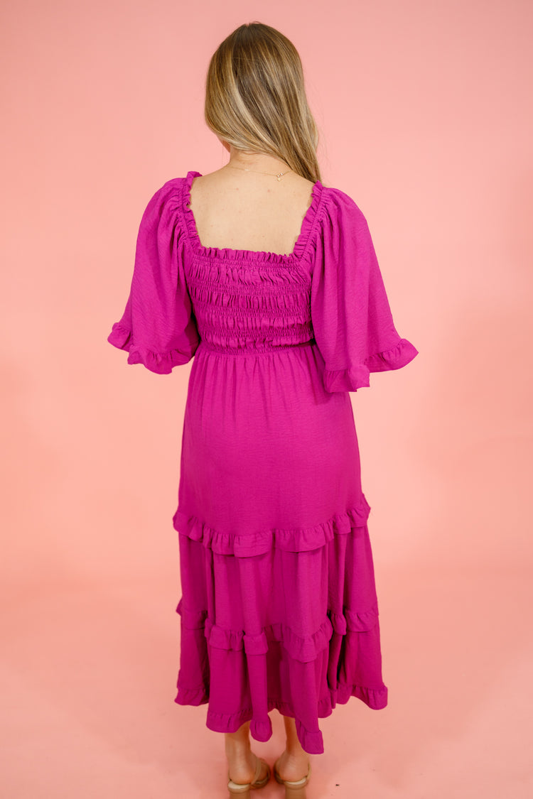 Violet Smock Tiered Midi Dress, S-2XL