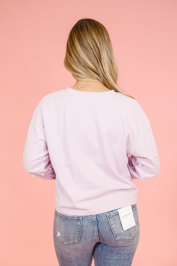 Lilac Pearl Sleeve Knit Top