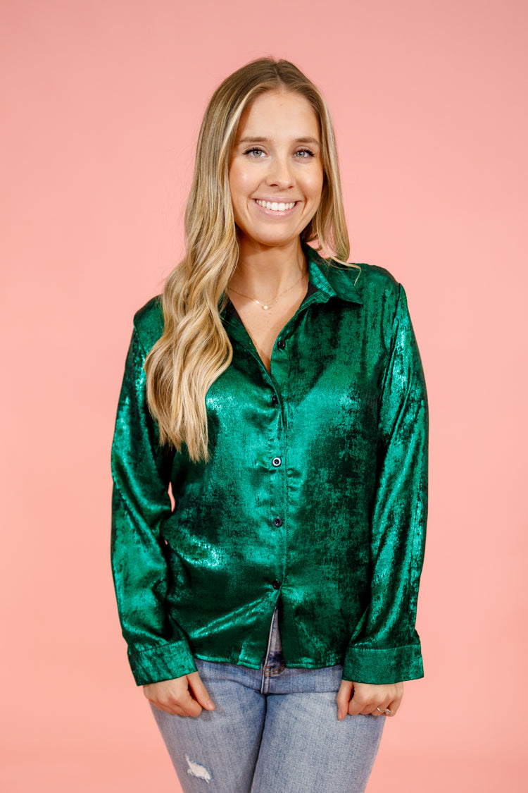 Green Satin Shimmer Top