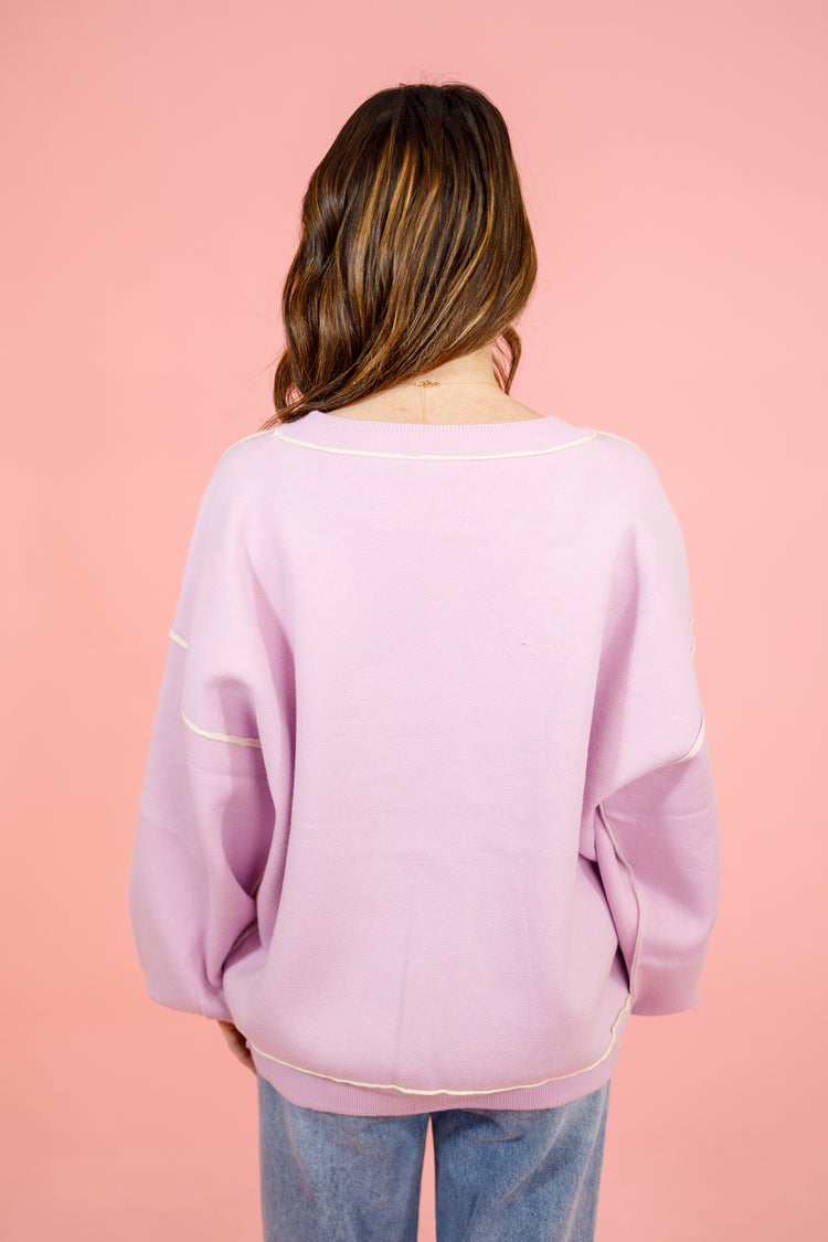 Lilac Contrast Trim Sweater