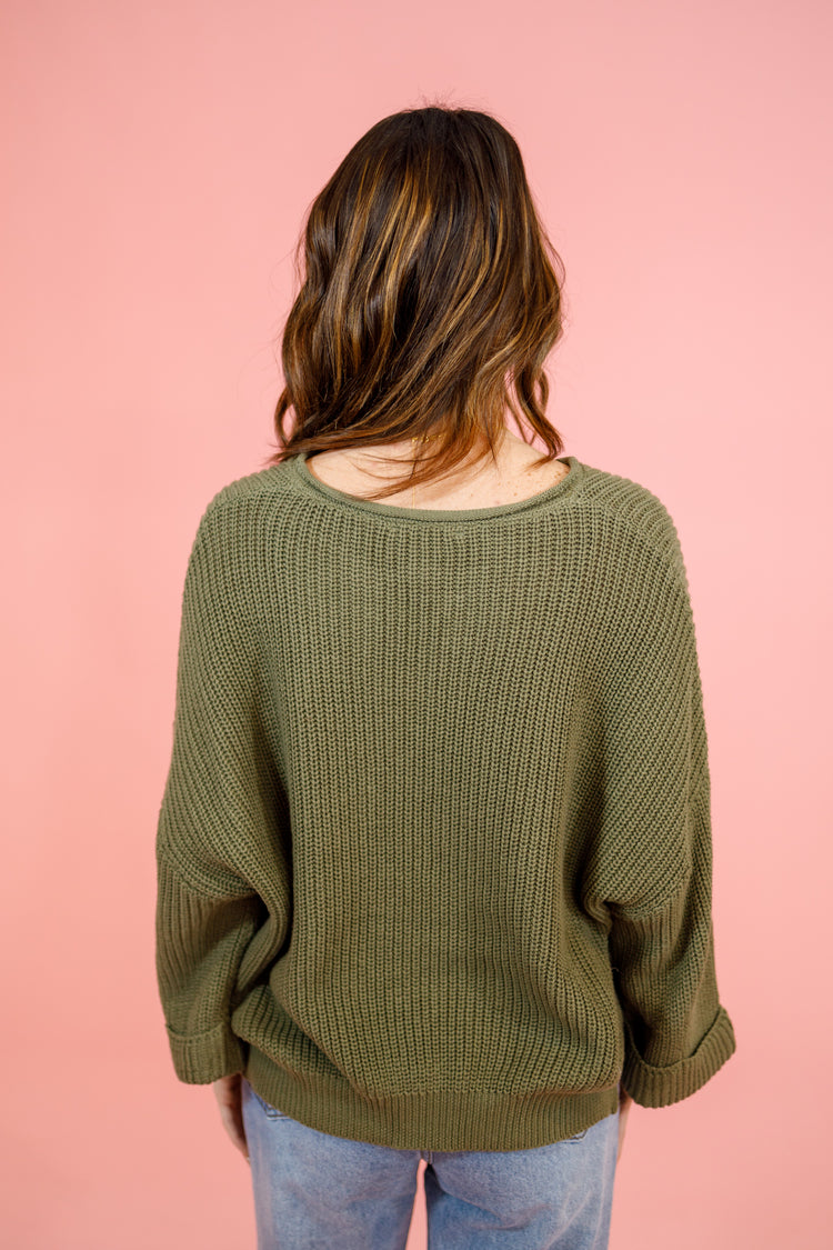 Olive Knit Patch Sweater