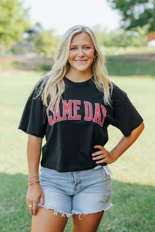 Black and Red "Game Day" Crop Tee