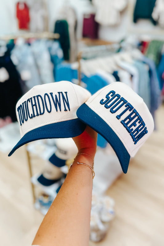 "TOUCHDOWN" Natural + Navy Hat