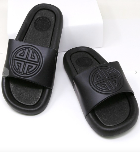 Black Emblem Cushioned Slides