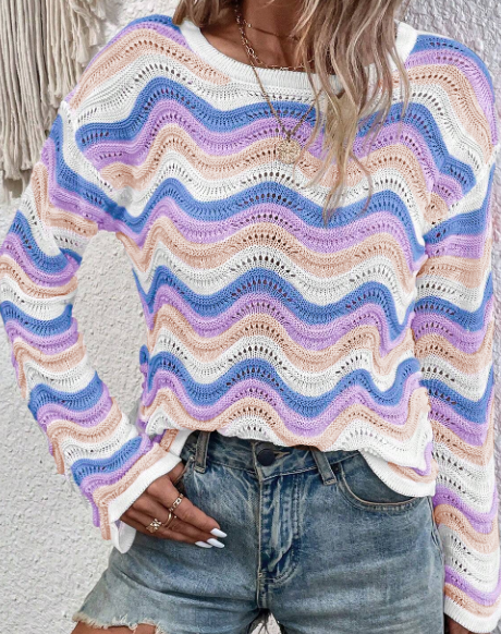 Purple Multi Wave Stripe Sweater