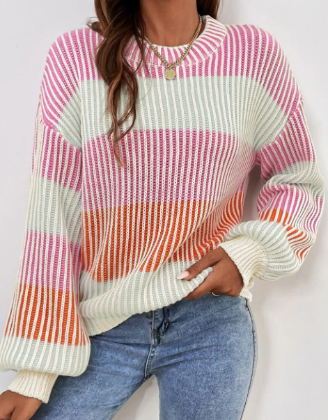 Pink Multi Color Block Knit Sweater